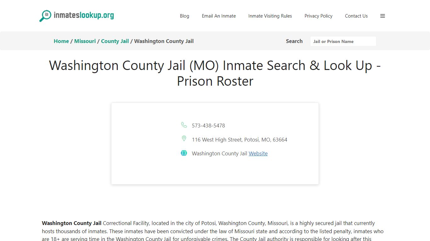 Washington County Jail (MO) Inmate Search & Look Up - Prison Roster