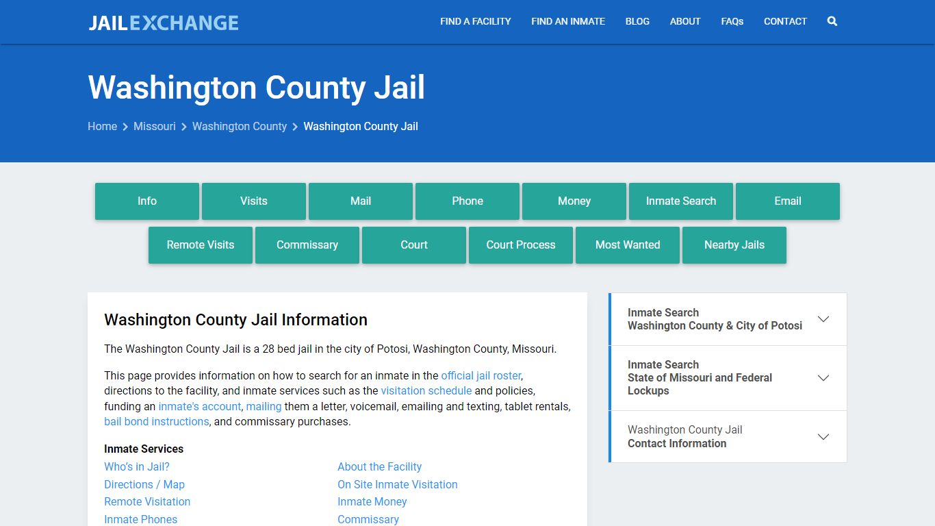 Washington County Jail, MO Inmate Search, Information